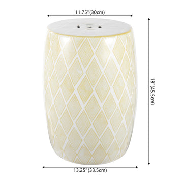 Moroccan Diamonds 18" Ceramic Drum Garden Stool - JONATHAN Y